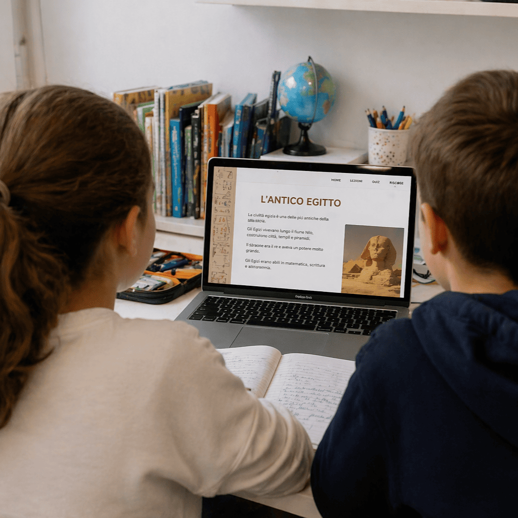 bambini che studiano con un pc